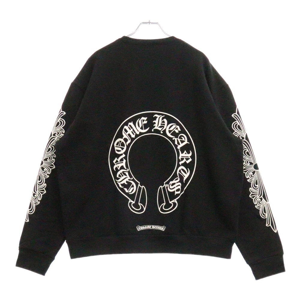 CHROME HEARTS(クロムハーツ) Horseshoe L/S Sweatshirt ホースシュープリント 袖フローラルスウェット トレーナー ブラック