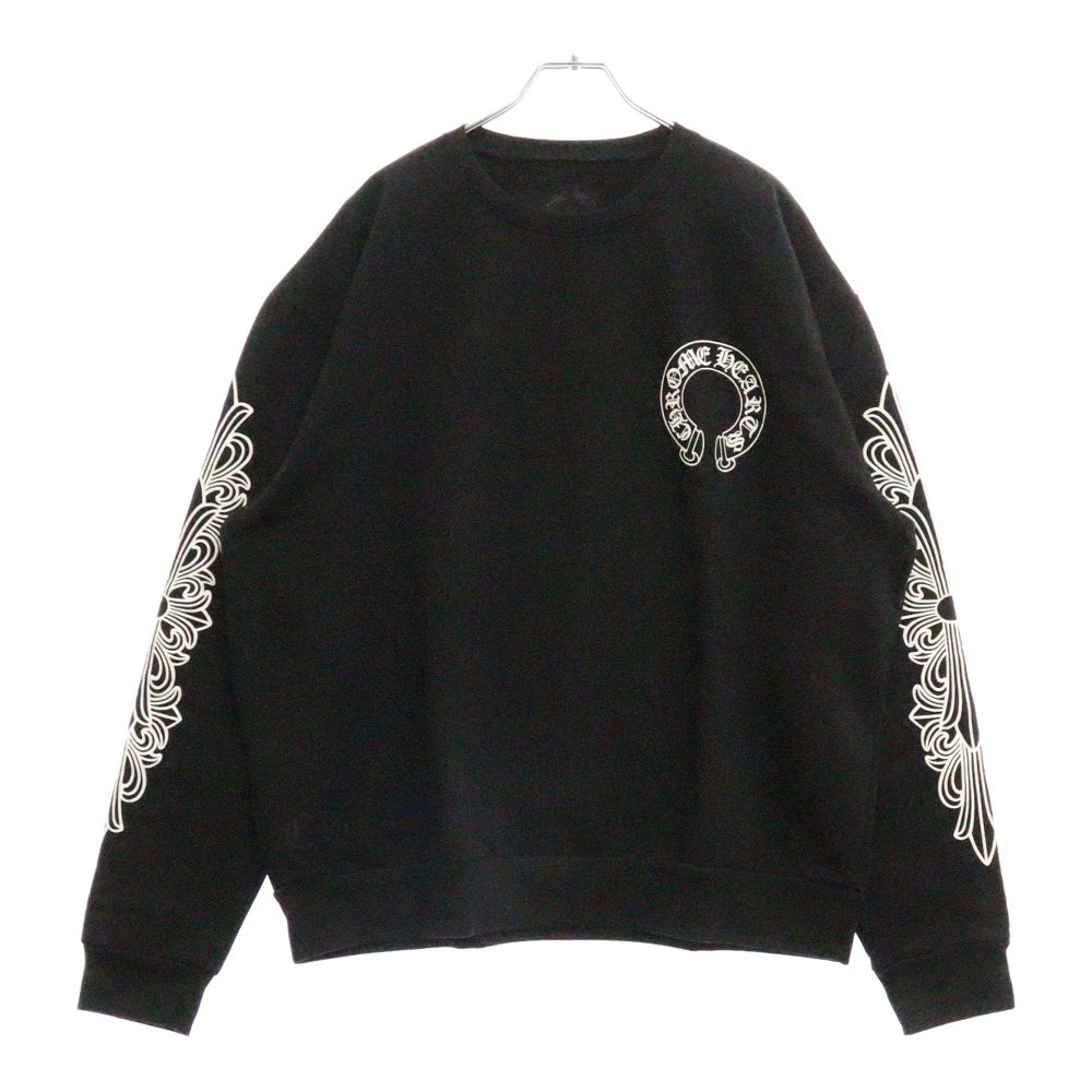CHROME HEARTS(クロムハーツ) Horseshoe L/S Sweatshirt ホースシュープリント 袖フローラルスウェット トレーナー ブラック