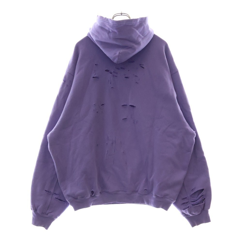 BALENCIAGA(バレンシアガ) 21SS Caps Destroyed Hoodie キャップス デストロイド フーディ プルオーバースウェットパーカー ダメージ加工 パープル 659403 TKVB6