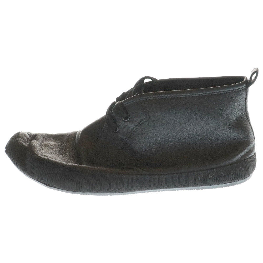PRADA(プラダ) レースアップ レザーミドルカットスニーカー ブラック 2056