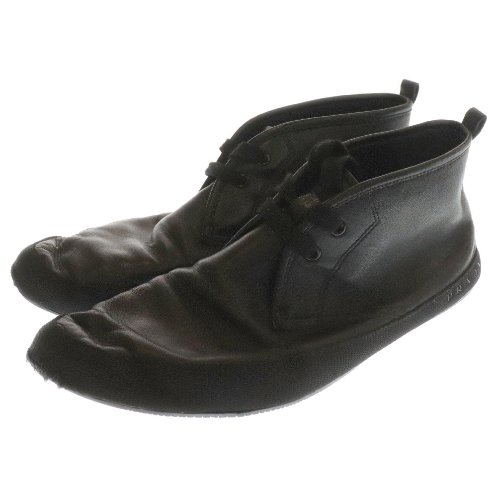 PRADA(プラダ) レースアップ レザーミドルカットスニーカー ブラック 2056