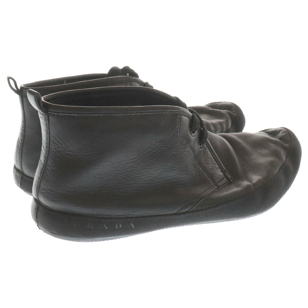 PRADA(プラダ) レースアップ レザーミドルカットスニーカー ブラック 2056