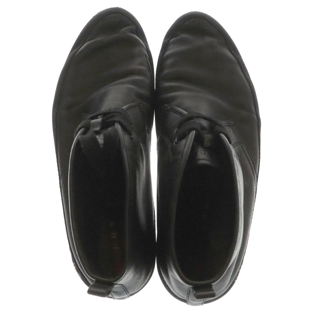 PRADA(プラダ) レースアップ レザーミドルカットスニーカー ブラック 2056