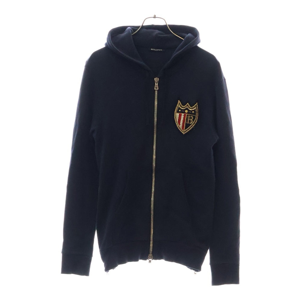 BALMAIN(バルマン) 18SS エンブレムサイドジップパーカー ロゴ刺繍ジップアップパーカー S8H6643J148B ネイビー