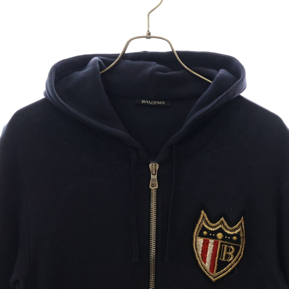 BALMAIN(バルマン) 18SS エンブレムサイドジップパーカー ロゴ刺繍ジップアップパーカー S8H6643J148B ネイビー