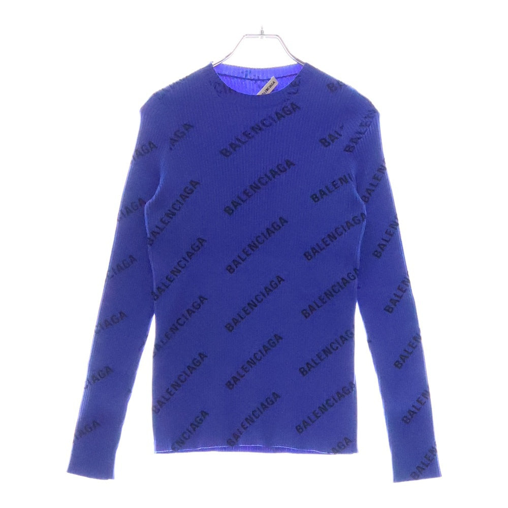 BALENCIAGA(バレンシアガ) 18AW All Over Logo Crewneck Sweater ロゴプリントリブニットセーター レディース 555321 ブルー