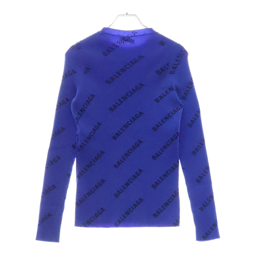 BALENCIAGA(バレンシアガ) 18AW All Over Logo Crewneck Sweater ロゴプリントリブニットセーター レディース 555321 ブルー