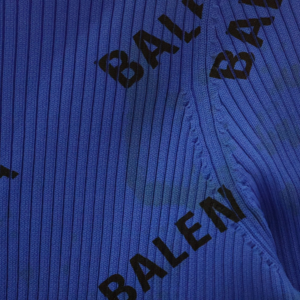BALENCIAGA(バレンシアガ) 18AW All Over Logo Crewneck Sweater ロゴプリントリブニットセーター レディース 555321 ブルー