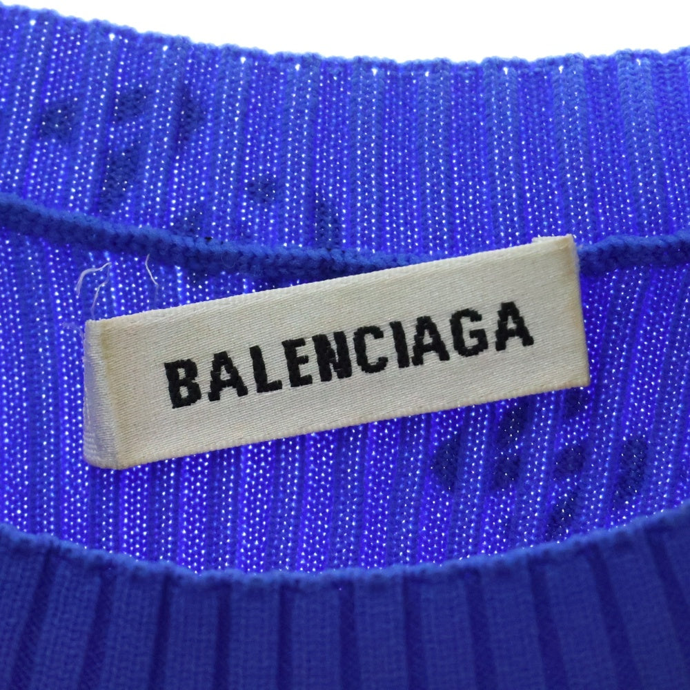 BALENCIAGA(バレンシアガ) 18AW All Over Logo Crewneck Sweater ロゴプリントリブニットセーター レディース 555321 ブルー