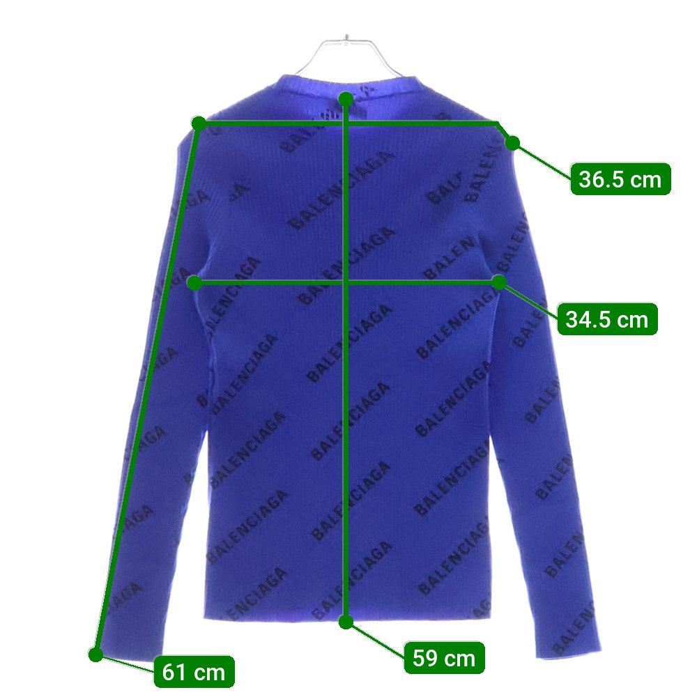 BALENCIAGA(バレンシアガ) 18AW All Over Logo Crewneck Sweater ロゴプリントリブニットセーター レディース 555321 ブルー