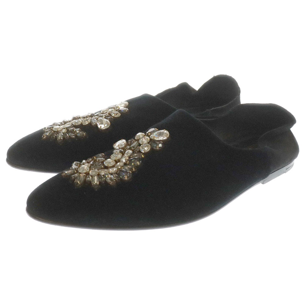 DOLCE & GABBANA(ドルチェアンドガッバーナ) ブローチ装飾 ベロアスリッポン ブラック
