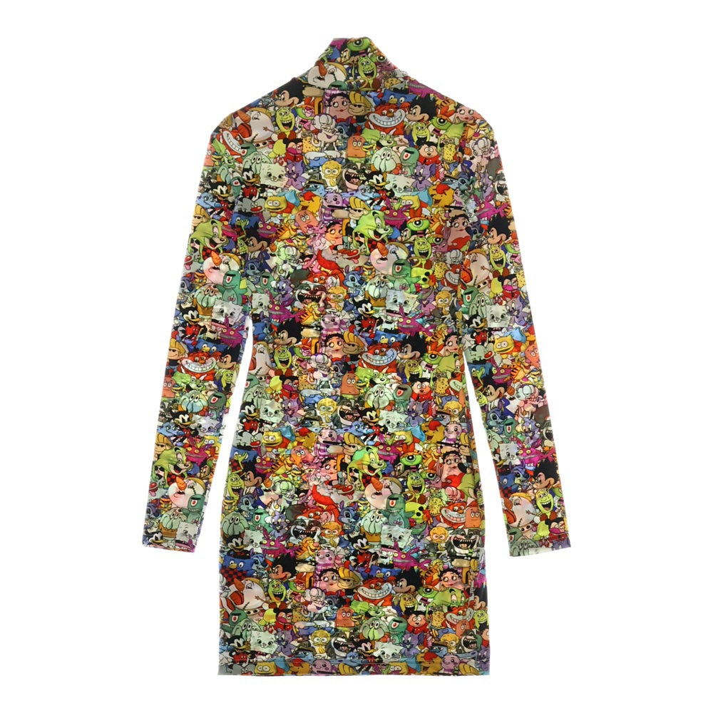 VETEMENTS(ヴェトモン) 20SS All Over Monster Styling Dress 総柄キャラクタープリント ドレス ハイネックトップス マルチ レディース SS20DR295