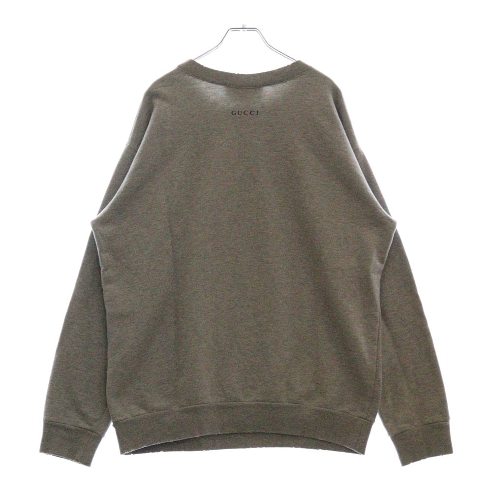 GUCCI(グッチ) ×Disney Donald Duck Sweatshirt ディズニー キャラクタープリント ダメージ加工クルーネックスウェットトレーナー グレー 623245 XJDAJ