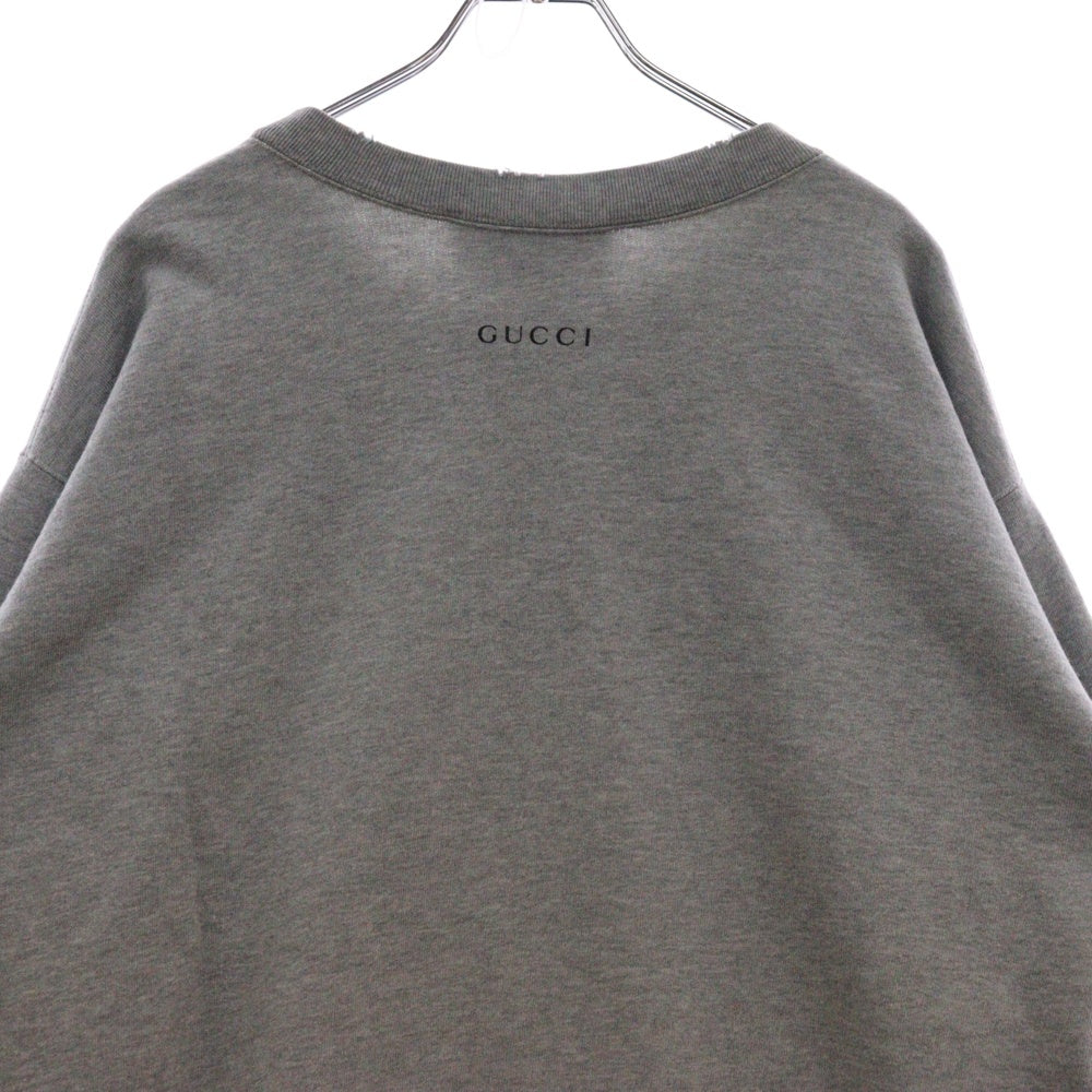 GUCCI(グッチ) ×Disney Donald Duck Sweatshirt ディズニー キャラクタープリント ダメージ加工クルーネックスウェットトレーナー グレー 623245 XJDAJ