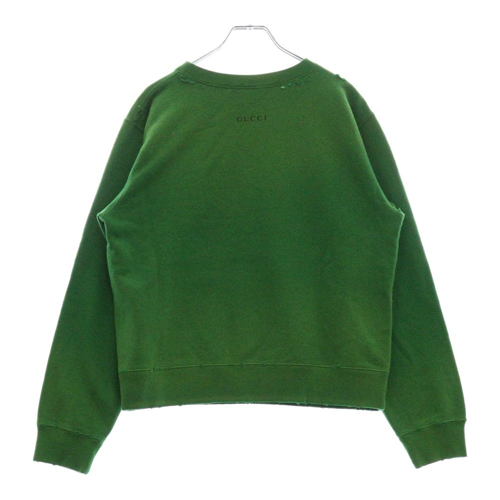 GUCCI(グッチ) ×Disney Donald Duck Sweatshirt ディズニー キャラクタープリント ダメージ加工クルーネックスウェットトレーナー グリーン 634554 XJC8R