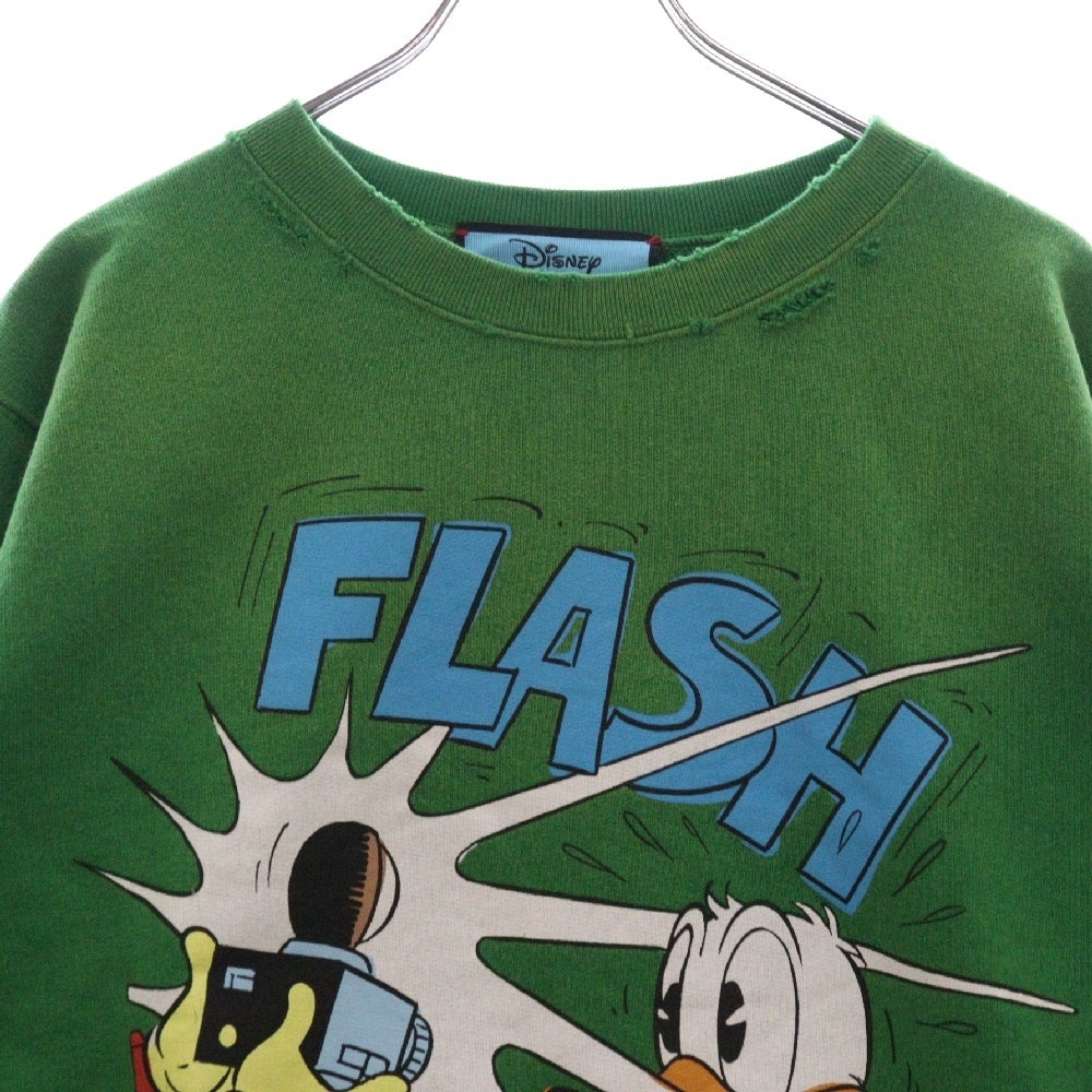 GUCCI(グッチ) ×Disney Donald Duck Sweatshirt ディズニー キャラクタープリント ダメージ加工クルーネックスウェットトレーナー グリーン 634554 XJC8R