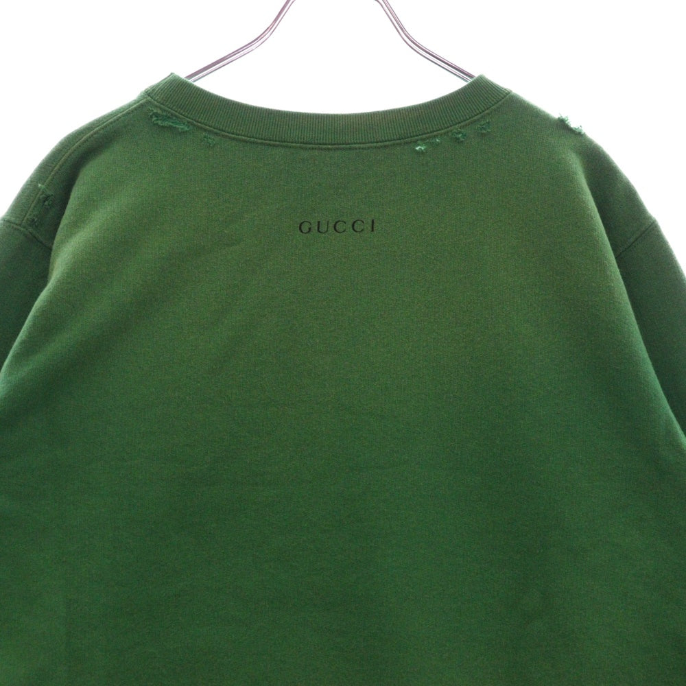 GUCCI(グッチ) ×Disney Donald Duck Sweatshirt ディズニー キャラクタープリント ダメージ加工クルーネックスウェットトレーナー グリーン 634554 XJC8R
