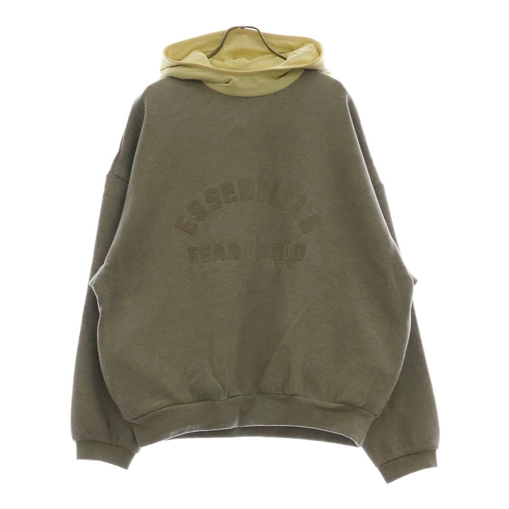 FEAR OF GOD ESSENTIALS(フィアオブゴッド エッセンシャルズ) HOODIE フロントフェルトロゴ ナイロン切替プルオーバースウェットパーカー フーディー グレー