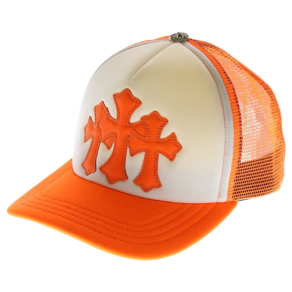 CHROME HEARTS(クロムハーツ) TRUCKER CAP レザークロスパッチトラッカー セメタリーレザーパッチクロスボール付き メッシュキャップ 帽子 オレンジ