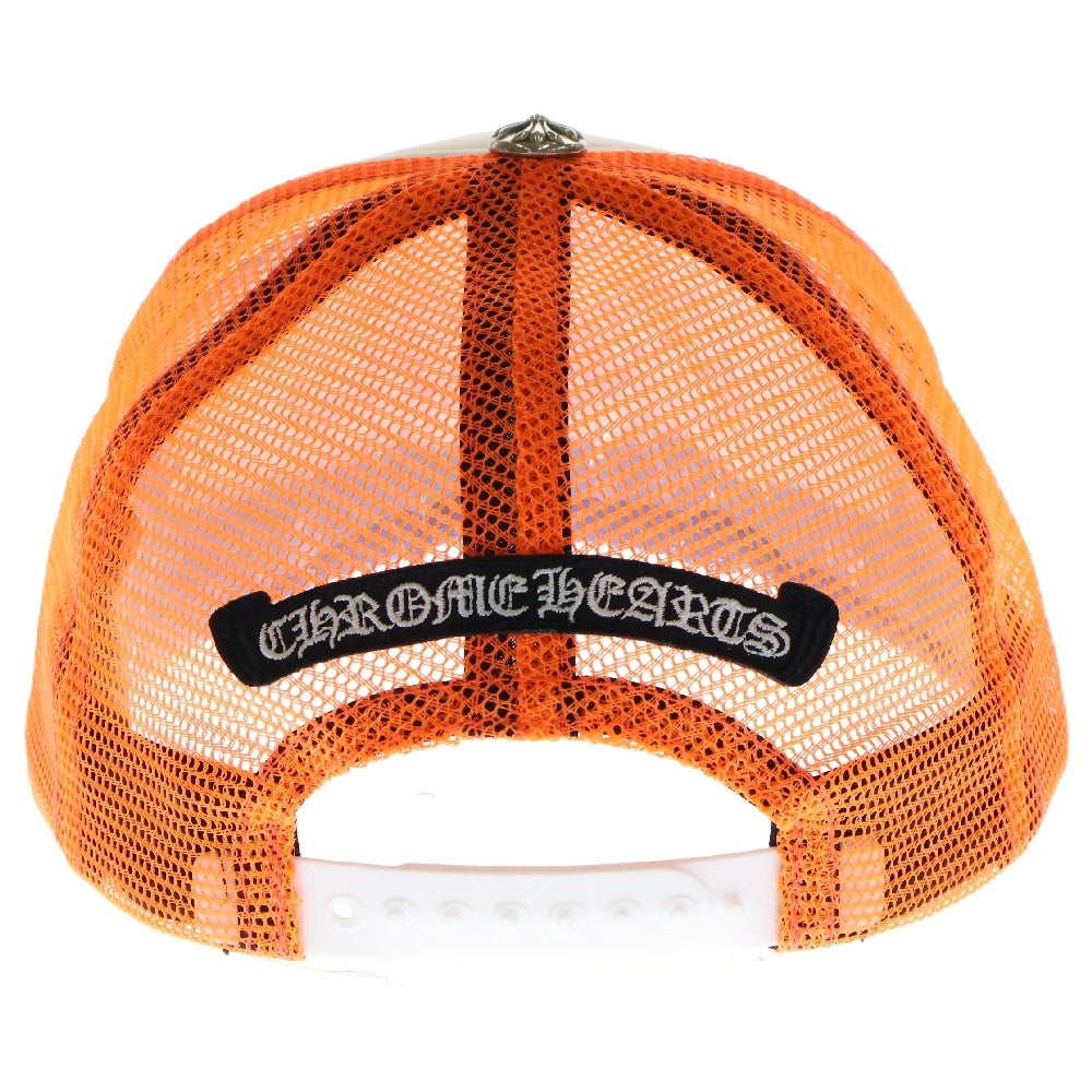 CHROME HEARTS(クロムハーツ) TRUCKER CAP レザークロスパッチトラッカー セメタリーレザーパッチクロスボール付き メッシュキャップ 帽子 オレンジ