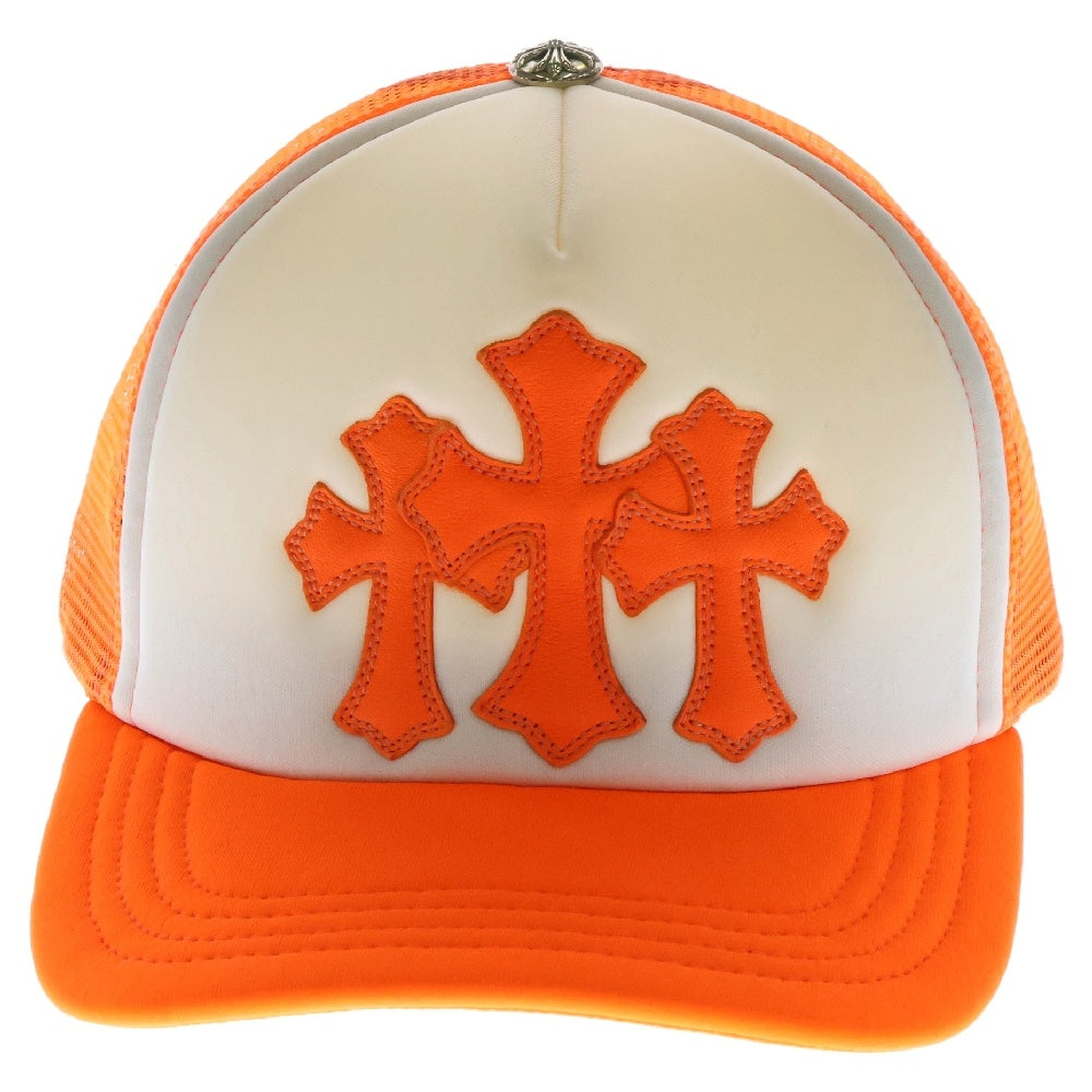 CHROME HEARTS(クロムハーツ) TRUCKER CAP レザークロスパッチトラッカー セメタリーレザーパッチクロスボール付き メッシュキャップ 帽子 オレンジ
