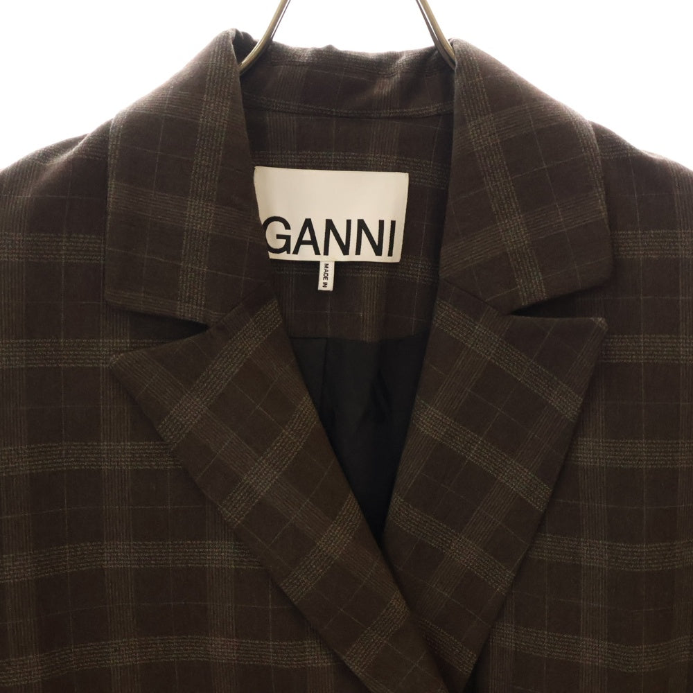 GANNI(ガニー) チェック柄 ダブルテーラードジャケット ブラウン