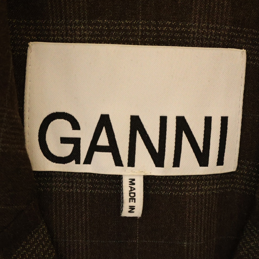 GANNI(ガニー) チェック柄 ダブルテーラードジャケット ブラウン