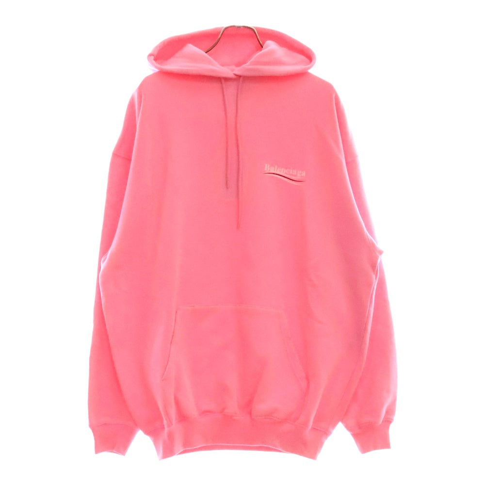 BALENCIAGA(バレンシアガ) Political Campaign Logo Hooded Sweatshirt キャンペーンロゴプリントプルオーバースウェットパーカー フーディー ピンク 578135 TJVD4