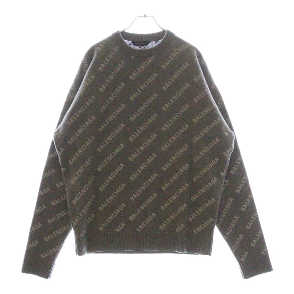 BALENCIAGA(バレンシアガ) オールオーバーロゴ 総柄 ニットセーター 734009 T4127 グレー