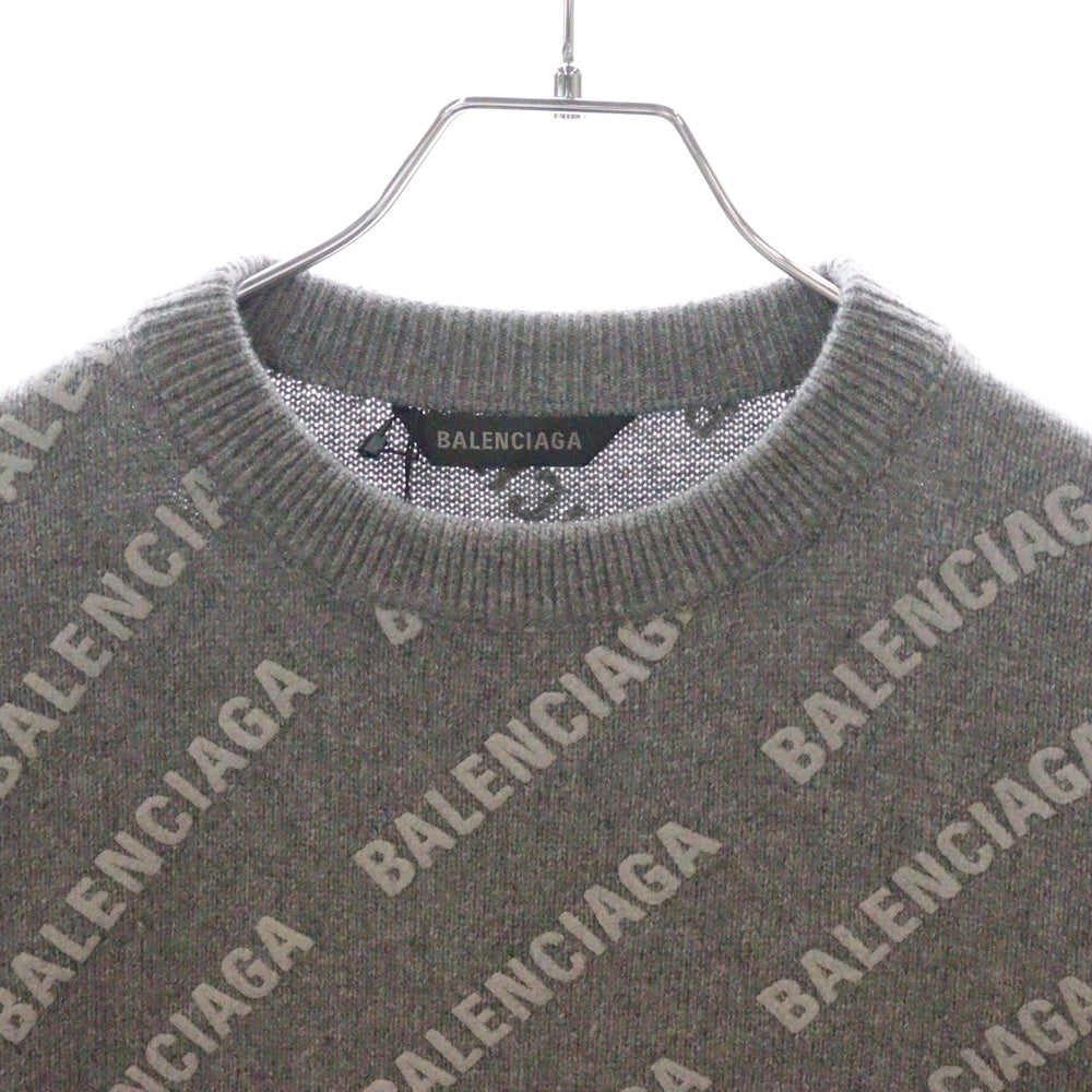 BALENCIAGA(バレンシアガ) オールオーバーロゴ 総柄 ニットセーター 734009 T4127 グレー