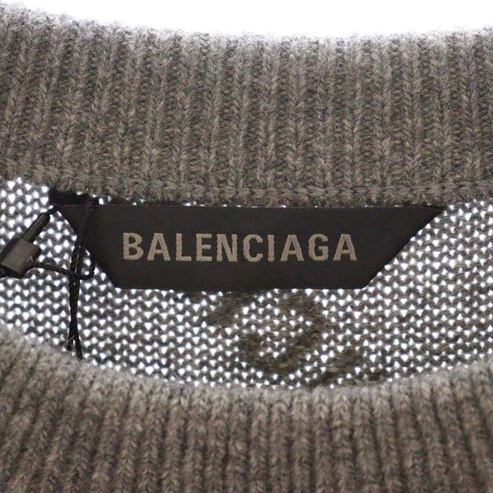 BALENCIAGA(バレンシアガ) オールオーバーロゴ 総柄 ニットセーター 734009 T4127 グレー