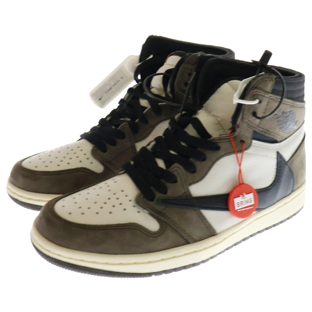 NIKE(ナイキ) ×TRAVIS SCOTT AIR JORDAN 1 RETRO HIGH OG TS SP トラヴィススコット エアジョーダン1 ハイカットスニーカー ブラウン/ホワイト US7.5/25.5cm CD4487-100