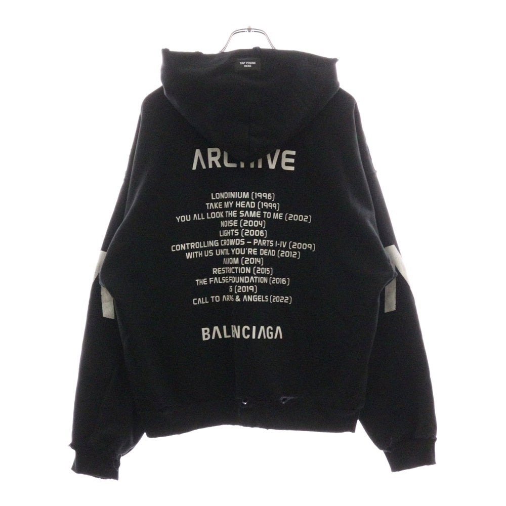 BALENCIAGA(バレンシアガ) 24SS Limited Edition Music Archive Series Hoodie ミュージック アーカイブシリーズ ジップアップスウェットパーカー フーディー ブラック 744457 TQVA6