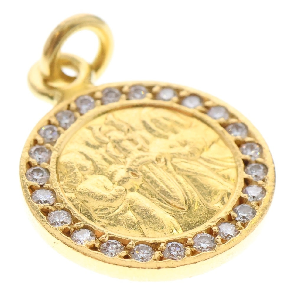 CHROME HEARTS(クロムハーツ) 22K CHRM ANGL MDL P/DIA エンジェルメダル PAVEダイヤ ペンダントトップ ゴールド
