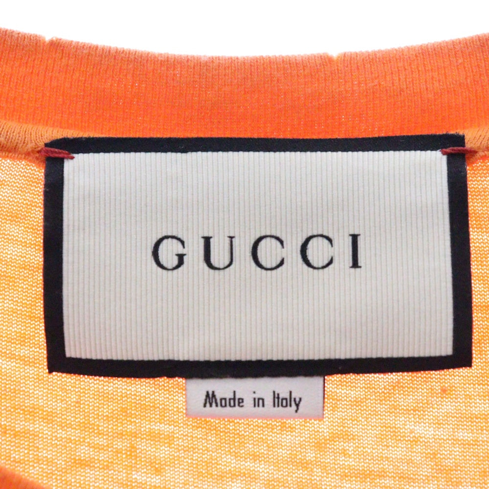 GUCCI(グッチ) グリッターロゴ ヴィンテージ加工 半袖Tシャツ オレンジ 493117 X3183