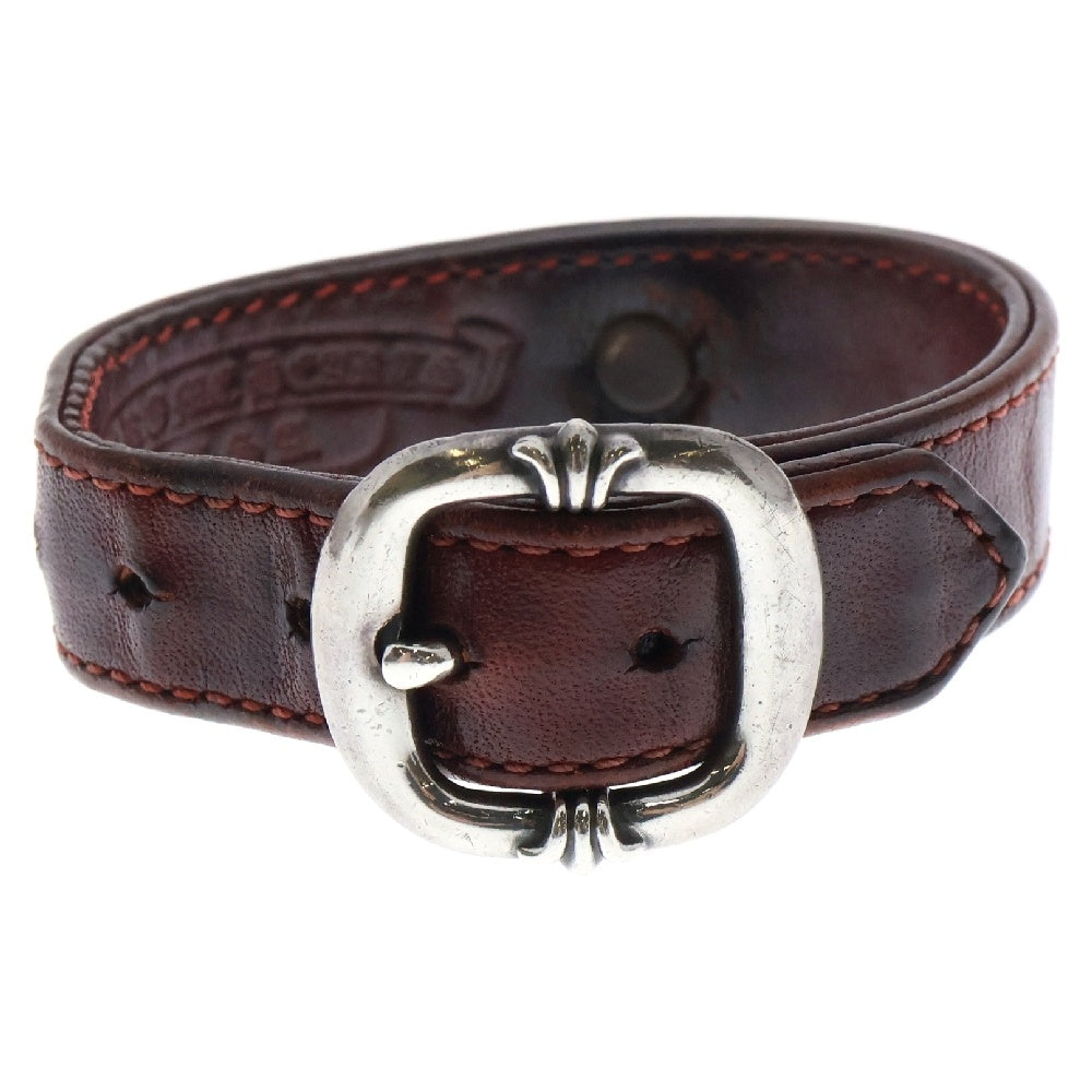 CHROME HEARTS(クロムハーツ) GUNSLINGER ガンスリンガー クロスボール レザーブレスレット ブラウン/シルバー BCA146