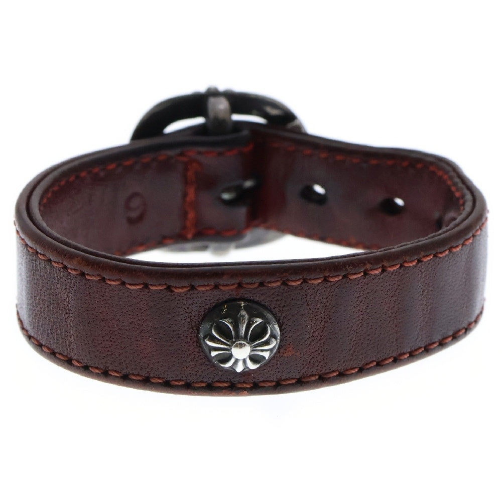 CHROME HEARTS(クロムハーツ) GUNSLINGER ガンスリンガー クロスボール レザーブレスレット ブラウン/シルバー BCA146