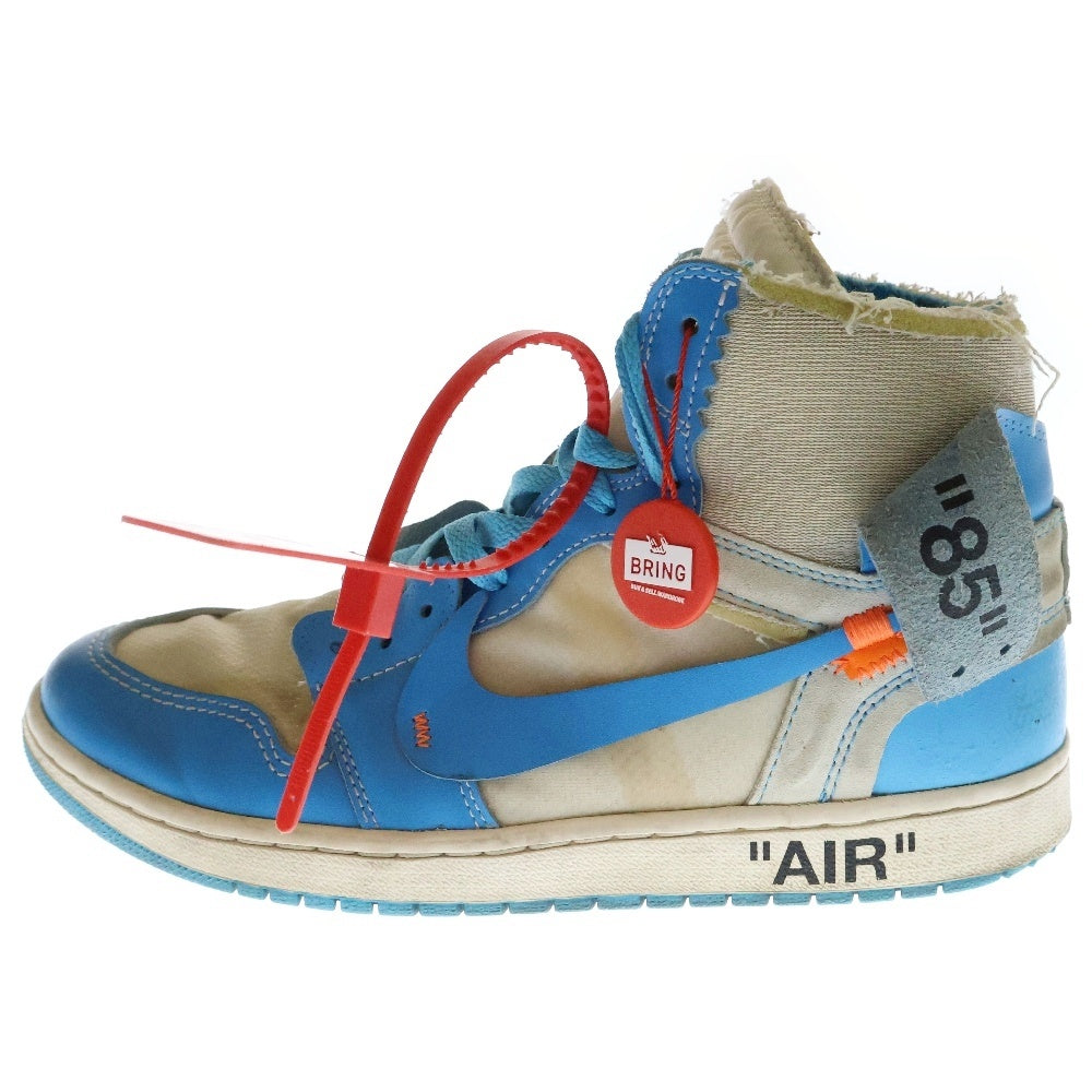 NIKE(ナイキ) ×OFF-WHITE AIR JORDAN 1 POWDER BLUE UNC AQ0818-148 オフホワイト エアジョーダン1 パウダーブルー ハイカットスニーカー US9/27cm ホワイト/ブルー