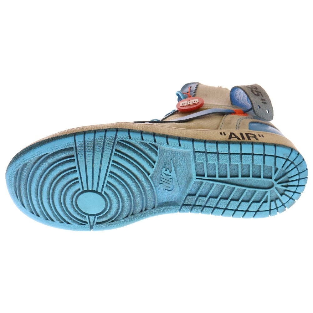 NIKE(ナイキ) ×OFF-WHITE AIR JORDAN 1 POWDER BLUE UNC AQ0818-148 オフホワイト エアジョーダン1 パウダーブルー ハイカットスニーカー US9/27cm ホワイト/ブルー