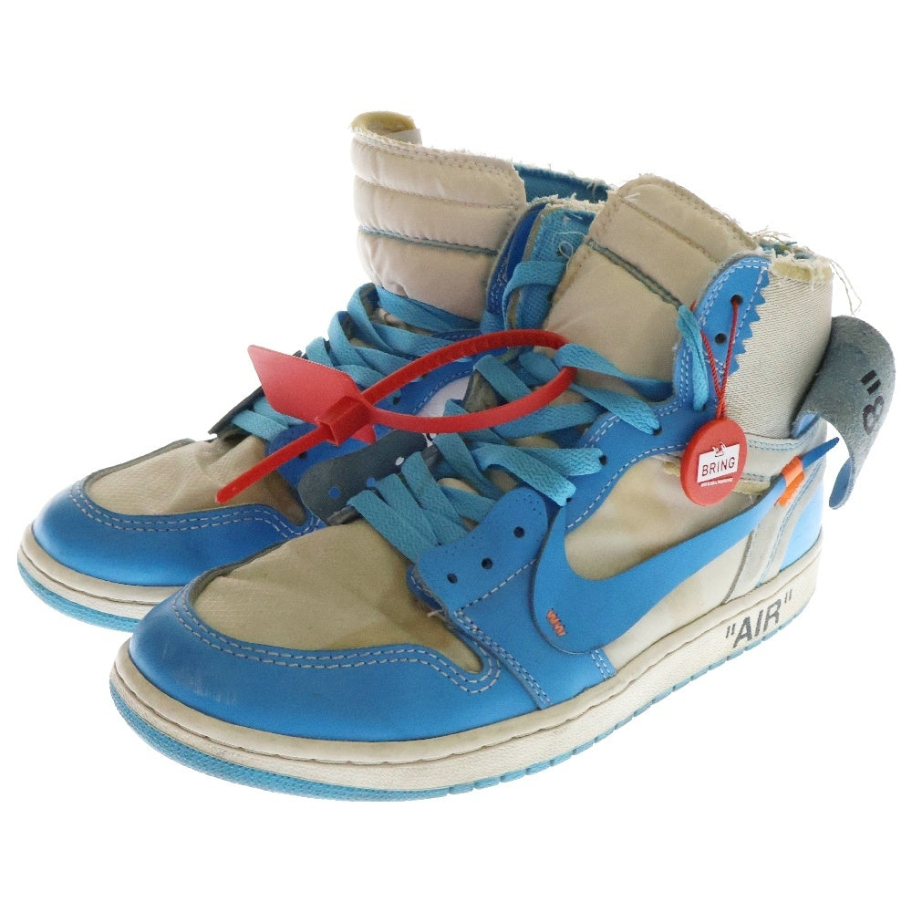 NIKE(ナイキ) ×OFF-WHITE AIR JORDAN 1 POWDER BLUE UNC AQ0818-148 オフホワイト エアジョーダン1 パウダーブルー ハイカットスニーカー US9/27cm ホワイト/ブルー