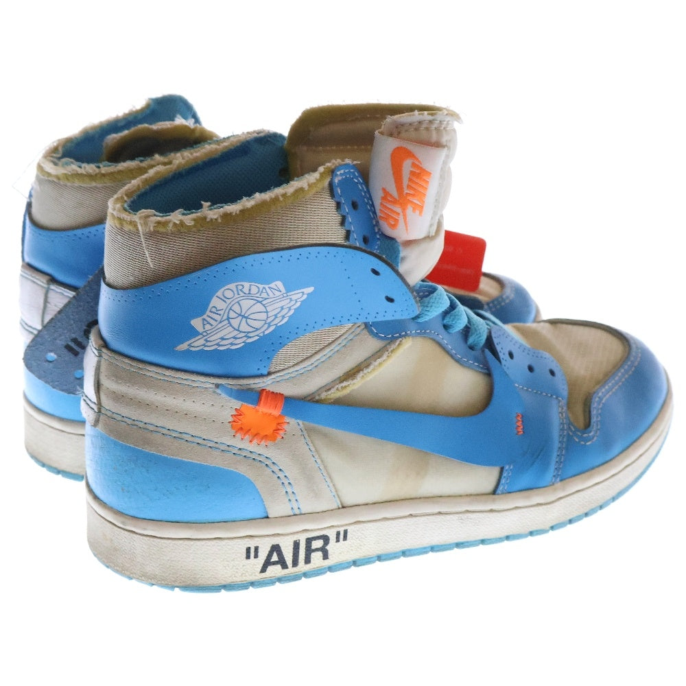 NIKE(ナイキ) ×OFF-WHITE AIR JORDAN 1 POWDER BLUE UNC AQ0818-148 オフホワイト エアジョーダン1 パウダーブルー ハイカットスニーカー US9/27cm ホワイト/ブルー