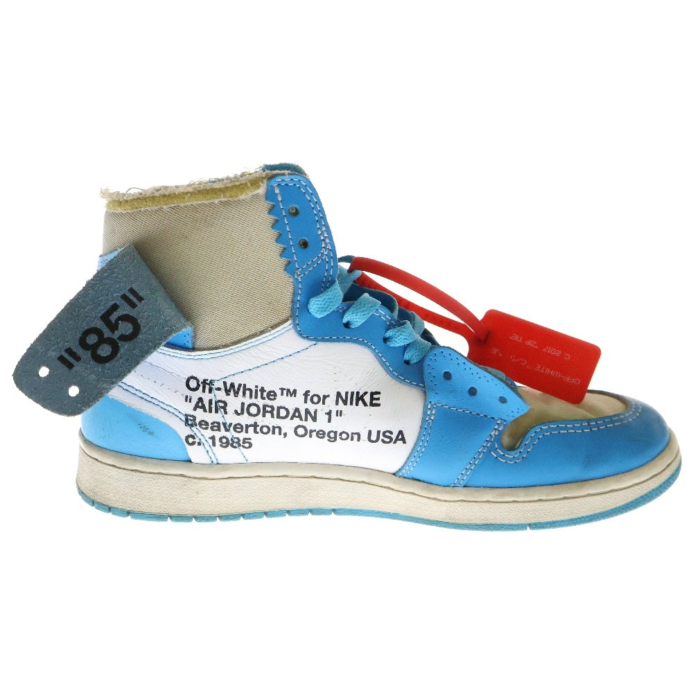 NIKE(ナイキ) ×OFF-WHITE AIR JORDAN 1 POWDER BLUE UNC AQ0818-148 オフホワイト エアジョーダン1 パウダーブルー ハイカットスニーカー US9/27cm ホワイト/ブルー