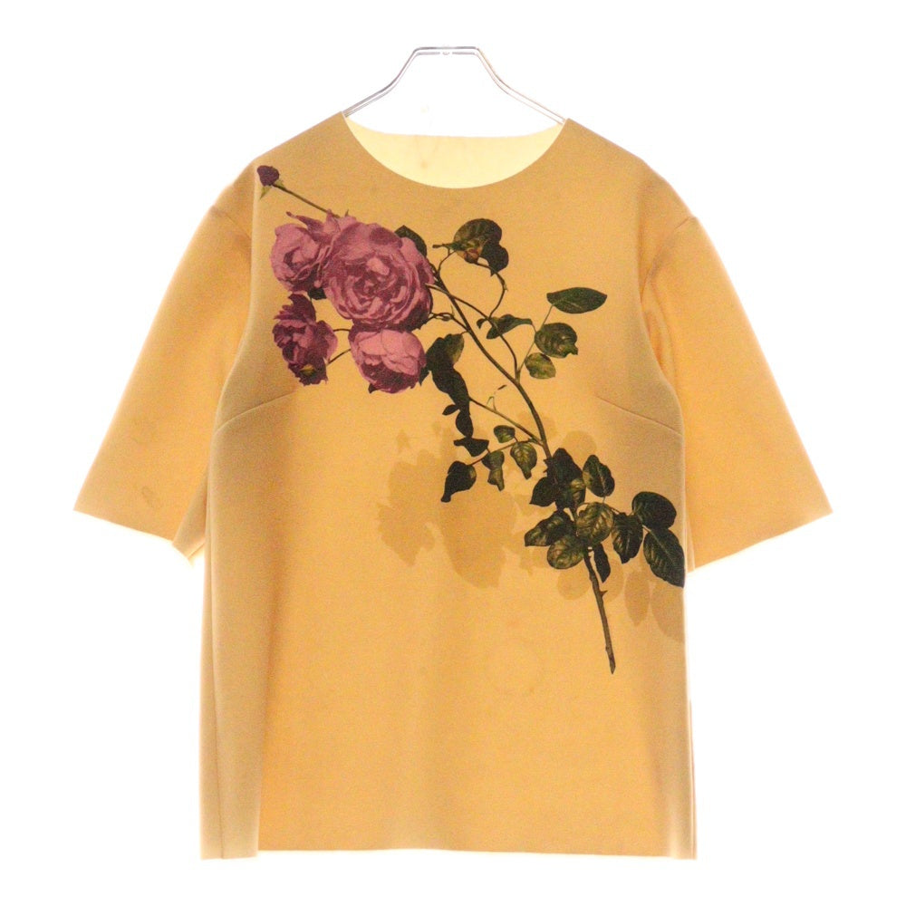 DRIES VAN NOTEN(ドリスヴァンノッテン) 20AW ボンディング加工カットソー フラワープリント半袖Tシャツ ベージュ レディース