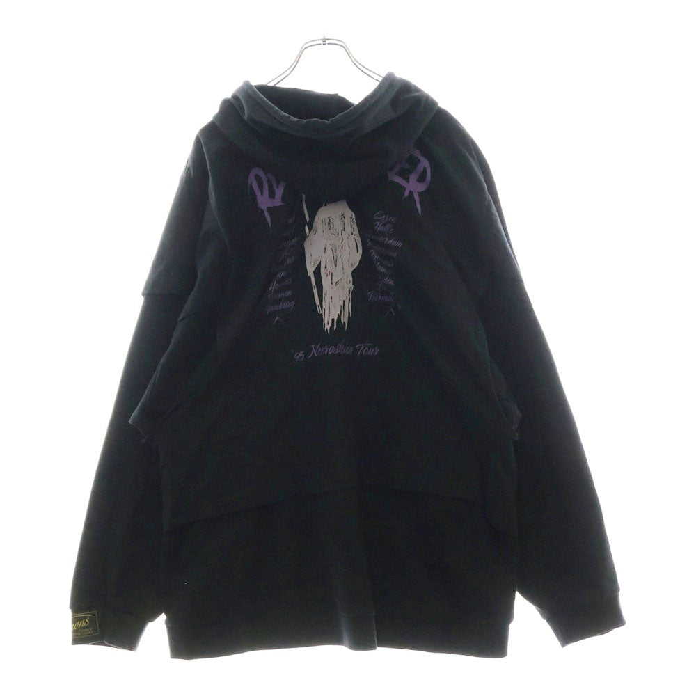 RAF SIMONS(ラフシモンズ) 22SS HOODIE DOUBLED WITH PRINTED T-SHIRT レイヤードデザイン オーバーサイズドッキング プルオーバーパーカー スウェット ブラック 221-175B