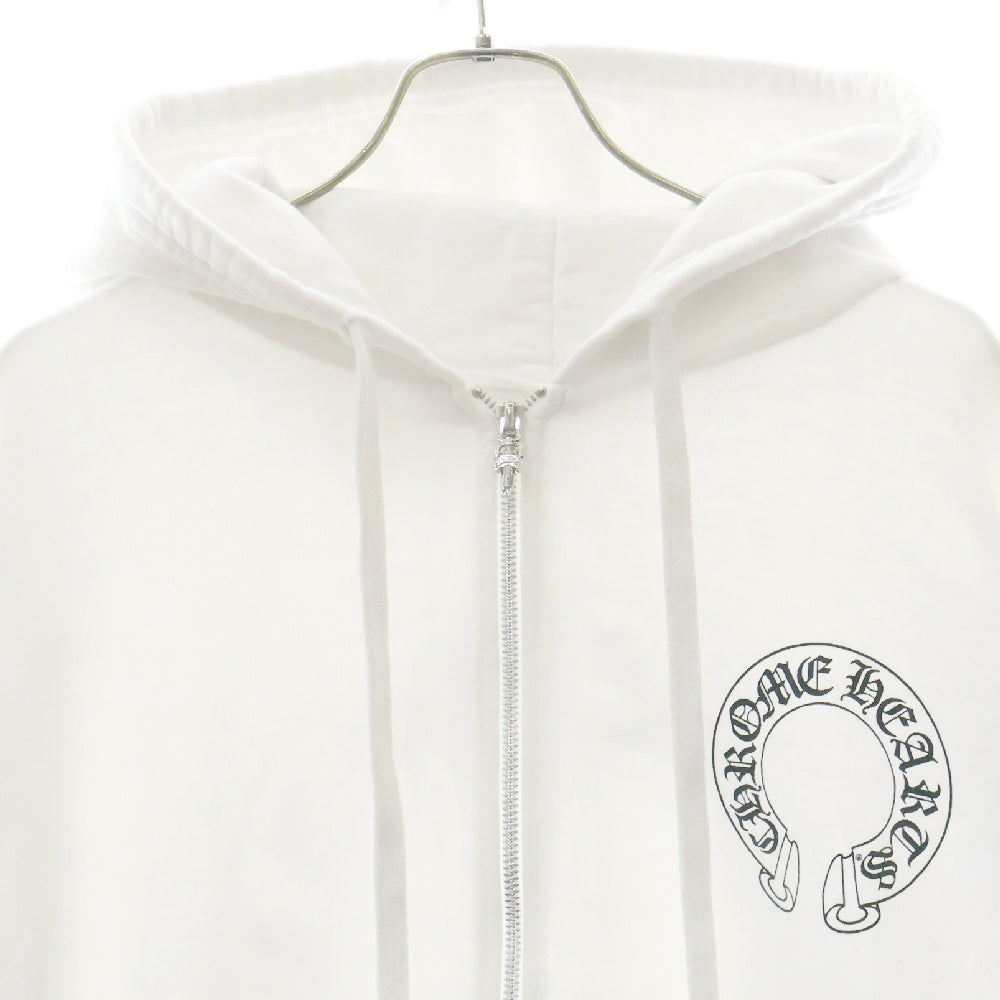 CHROME HEARTS(クロムハーツ) WTSHRT HD ZIP バックホースシュー 袖フローラルプリント ジップアップパーカー フーディー ホワイト