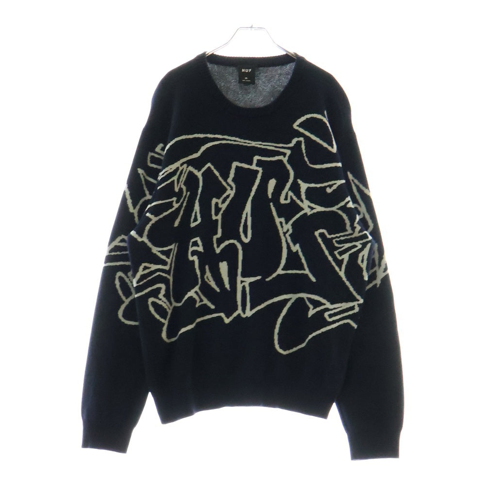 HUF(ハフ) OUTLINES CREWNECK SWEATER アウトライン クルーネックトレーナー スウェット ブラック/グレー KN00514