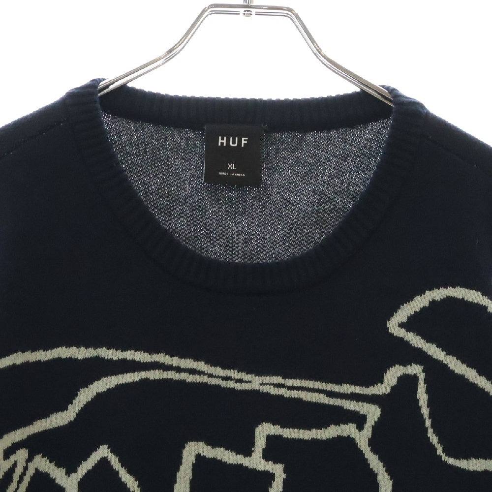 HUF(ハフ) OUTLINES CREWNECK SWEATER アウトライン クルーネックトレーナー スウェット ブラック/グレー KN00514