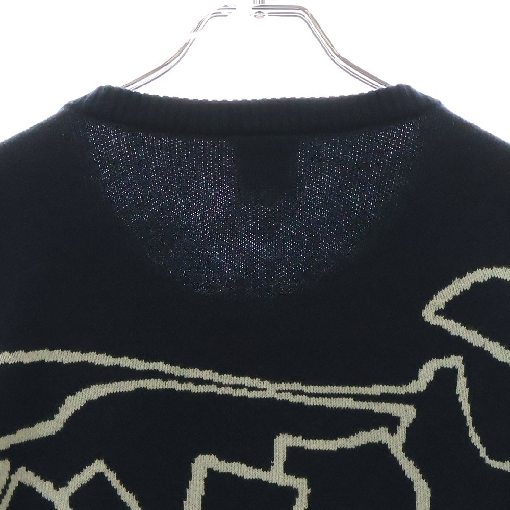 HUF(ハフ) OUTLINES CREWNECK SWEATER アウトライン クルーネックトレーナー スウェット ブラック/グレー KN00514