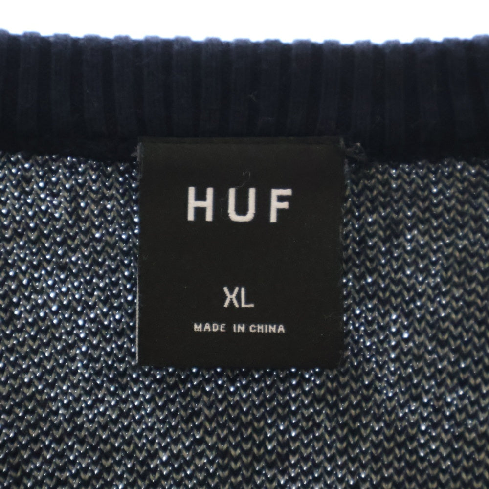 HUF(ハフ) OUTLINES CREWNECK SWEATER アウトライン クルーネックトレーナー スウェット ブラック/グレー KN00514