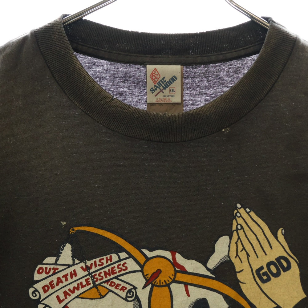 SAINT MICHAEL(セントマイケル) 25SS ×NEIGHBORHOOD SS TEE PRAY ネイバーフッド ダメージ加工半袖Tシャツ グレー SM-HR8-0000-C68